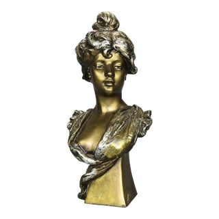 Antique Art Nouveau Gilt Plaster Portrait Bust Sculpture of Woman, C1910 For Sale