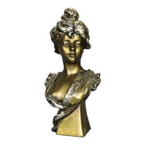 Antique Art Nouveau Gilt Plaster Portrait Bust Sculpture of Woman, C1910