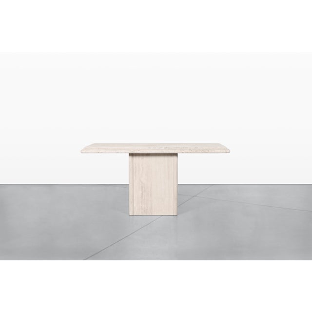 Mid-Century Modern Vintage Italian Postmodern Bullnose Edge Travertine Console Table For Sale - Image 3 of 12