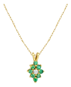 Emerald & Diamond Grape Cluster Necklace .58cttw 14k Yellow Gold 16"