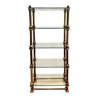 Mid-Century Brass Glass Étagère Bookcase Display For Sale