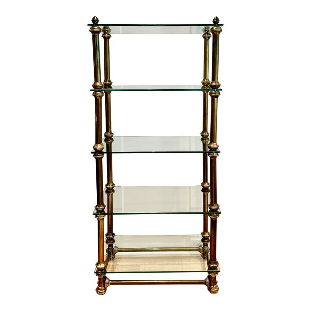Mid-Century Brass Glass Étagère Bookcase Display For Sale