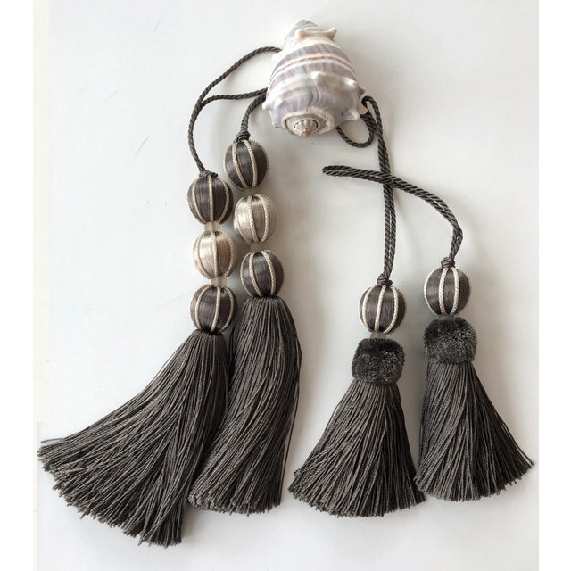 Charcoal Pair of Smoky Ash and Stone Colored Beaded Key Tassels For Sale - Image 8 of 14