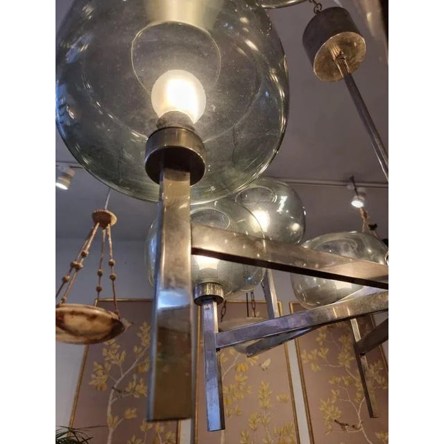 Antique Chandelier in Chrome and Glass by Holger Johansson, 1950s For Sale - Image 4 of 14