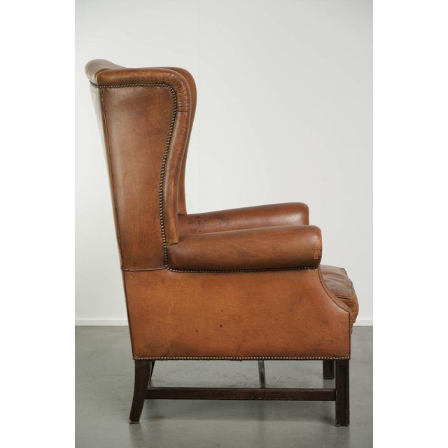 Sheepskin Wing Armchair in Warm Cognac Color For Sale - Image 3 of 13