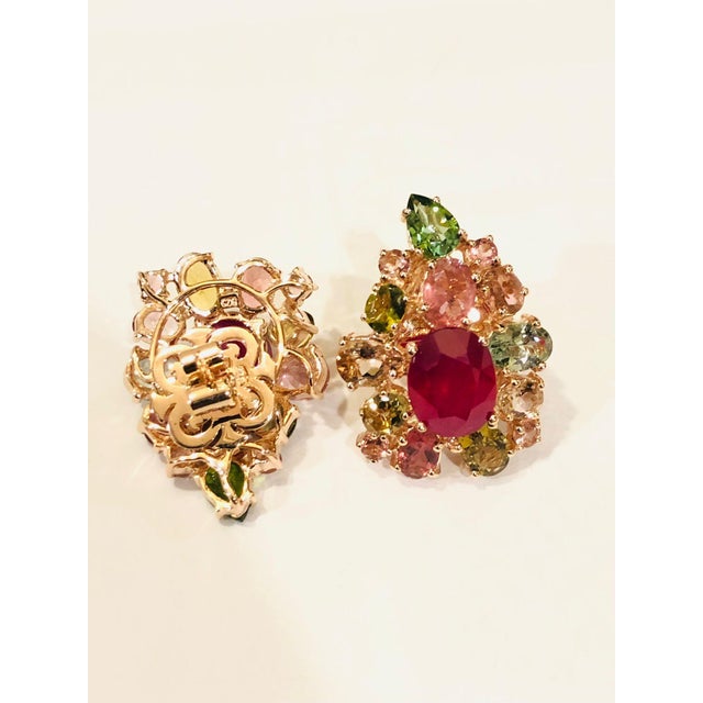 Bochic "Orient" Ruby & Multi Color Tourmalines Earrings Set 18K Gold & Silver For Sale - Image 18 of 18