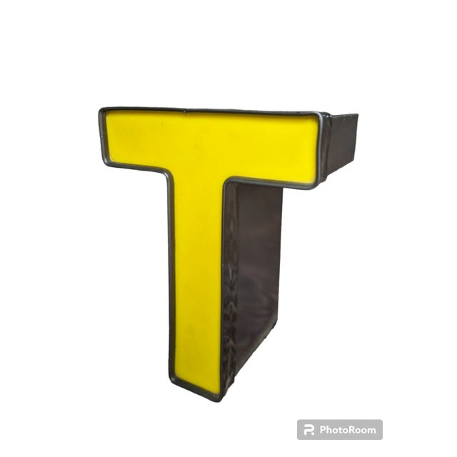 Mid Century Modern Metal and Acrylic Yellow Marquee Letter T For Sale In Charlotte - Image 6 of 12