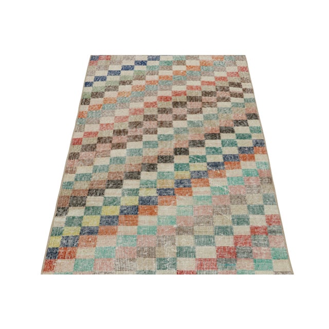 Mid-Century Modern Vintage Zeki Müren Rug With Polychromatic Geometric Pattern, From Rug & Kilim For Sale - Image 3 of 7