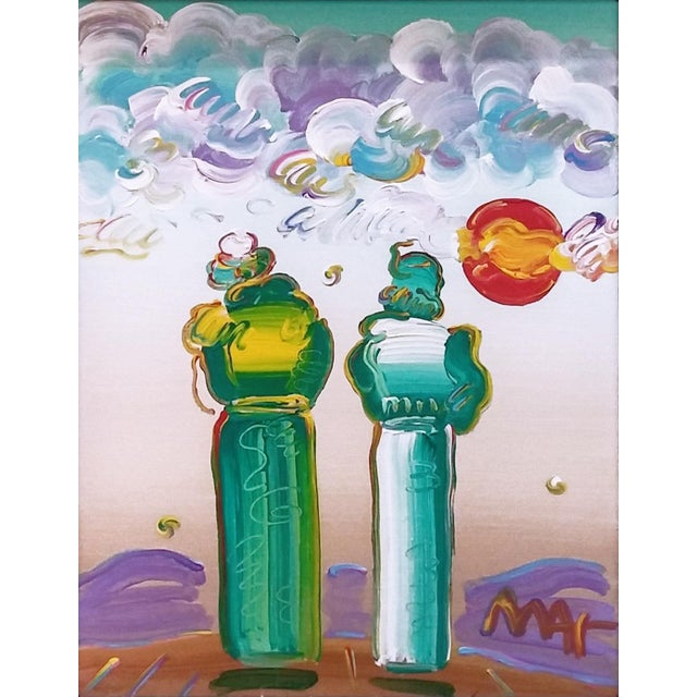 Original acrylic painting on canvas. Hand signed lower front by Peter Max. Canvas size: 16 x 12 inches. Custom framed as...