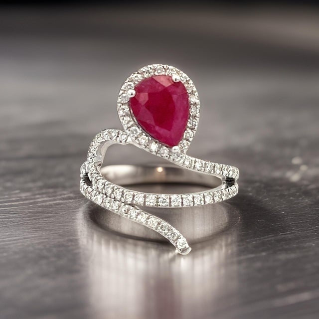 Natural Ruby Diamond Ring 6.5 14k W Gold 2.32 TCW Certified For Sale - Image 13 of 18