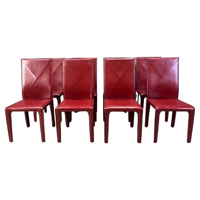Red Leather Dining Chairs from Roche Bobois, France, 1980s, Set of 8 For Sale - Image 15 of 15