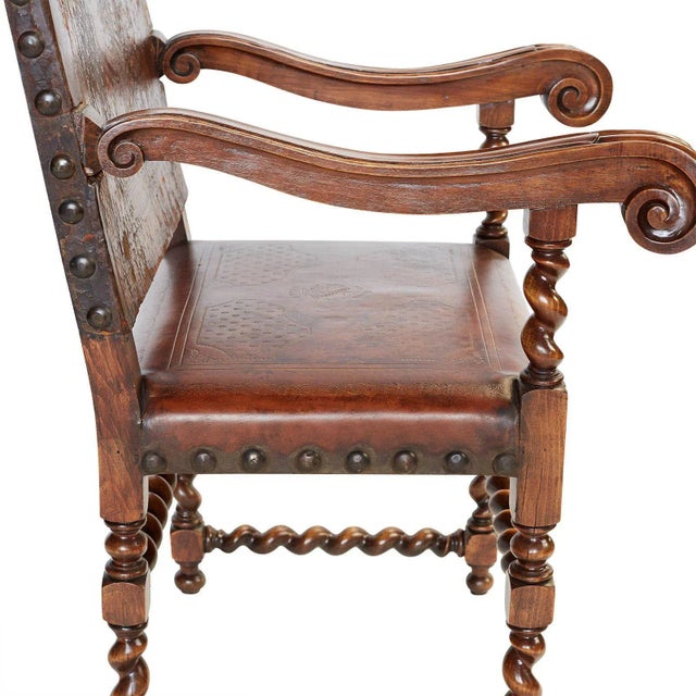 Brown Italian or Spanish Large Walnut Armchairs Circa 19th Century, a Pair For Sale - Image 8 of 11