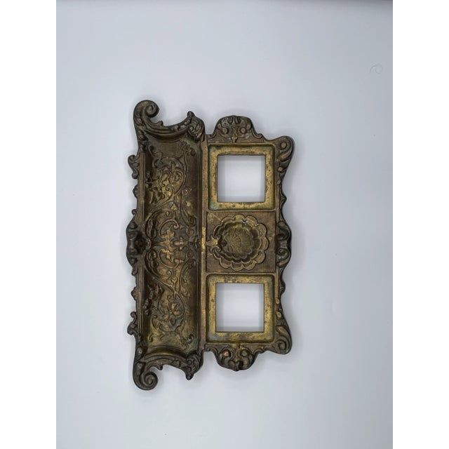 Metal Antique Victorian Double Inkwell Desk Set – Glass Bottles With Brass Lids & Ornate Stand For Sale - Image 7 of 7