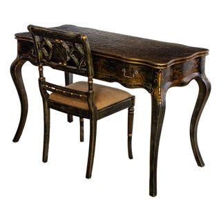 Late 20th Century Chinoiserie French Louis XV Style Ladies Writing Desk and Chair For Sale