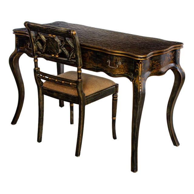 Late 20th Century Chinoiserie French Louis XV Style Ladies Writing Desk and Chair For Sale