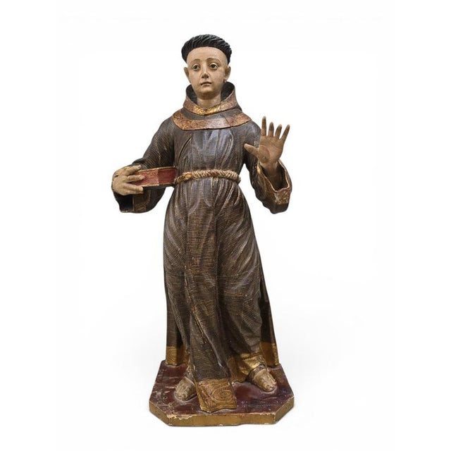 Spanish Artist, Sculpture of Saint Anthony of Padua, 1670, Wood For Sale - Image 3 of 16
