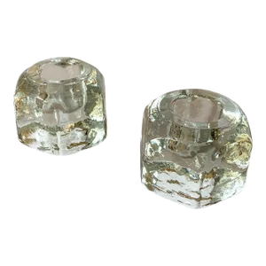 Vintage Pair of Ice Cube Cascade Hexagon Glass Candle Holders