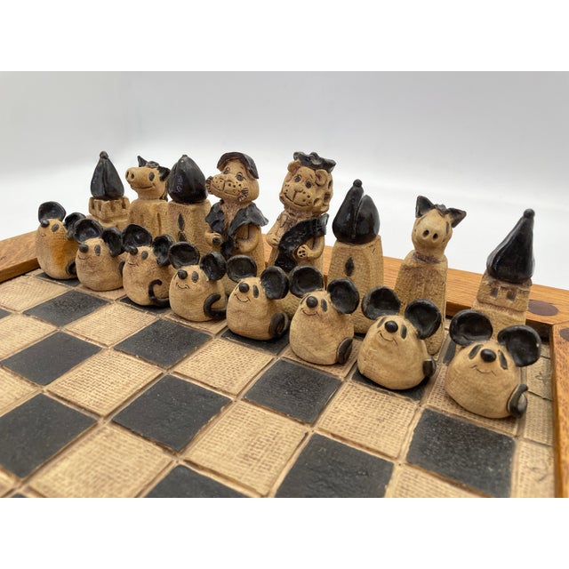 Figural Animal Terracotta Chess Set With Oak-Framed Board For Sale - Image 12 of 18