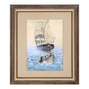 Rowing to Shore - Nautical Seascape in Gouache on Paper by George A. Robbins