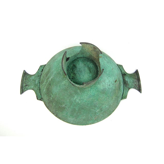 Metal Marie Zimmermann Large Quaich Form Bowl With Encrusted Green Verdigris Patina For Sale - Image 7 of 10