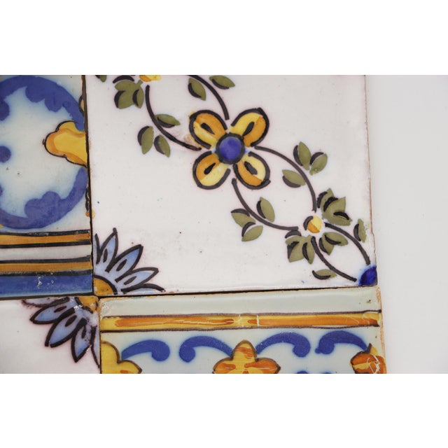 Ceramic 19th Century Set of Four Baroque Floral Tiles, Portuguese For Sale - Image 7 of 11