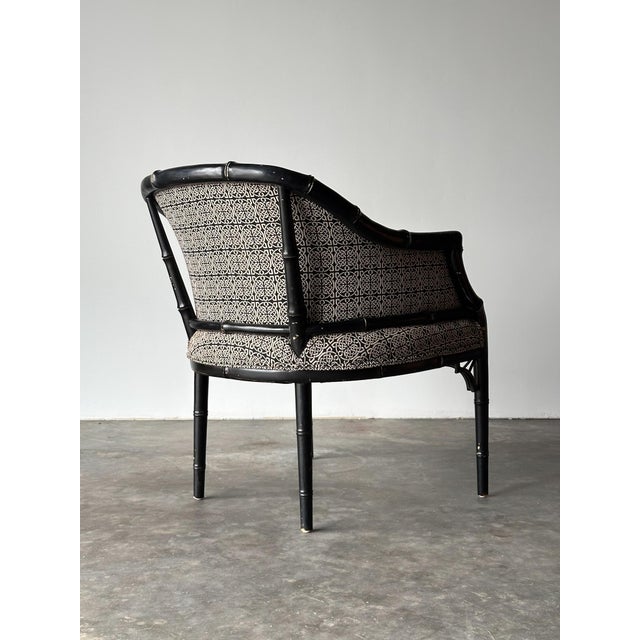 Vintage Black Lacquered Faux Bamboo Barrel-Back Armchair For Sale - Image 11 of 18
