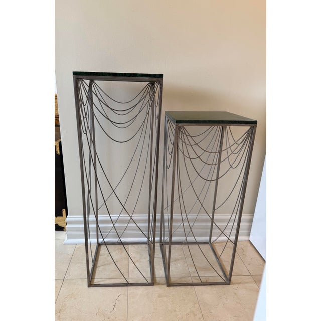Pair of Vintage Curtis Jeré Jere Signed Sculptural Art Deco Metal Wire Swag Display Pedestals Dated 1989 & 1990. For Sale - Image 9 of 9