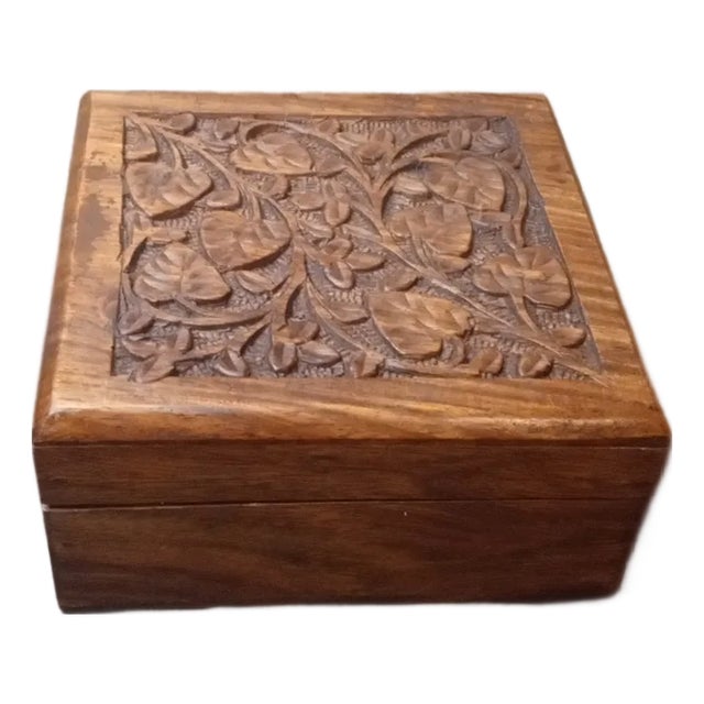 1970s Gorgeous Carved Sheesham (Rosewood) Tree of Life Trinket Box From India For Sale