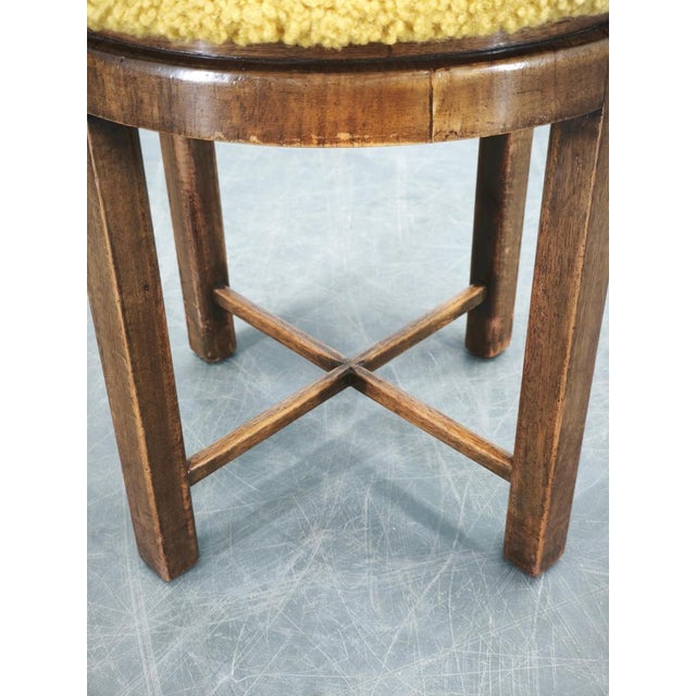 1930s Art Deco Beechwood Stool with Bouclé Upholstery, Czech, 1930s For Sale - Image 5 of 9