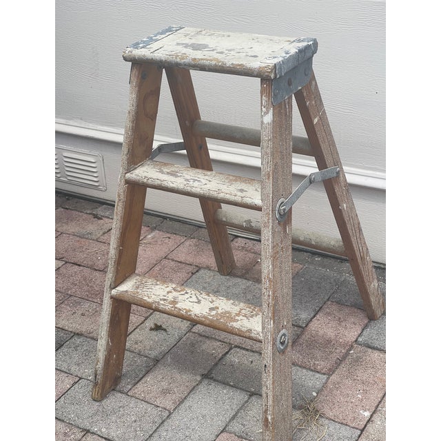 Vintage Distressed Rustic Farmhouse Step Ladder Seat For Sale - Image 4 of 4