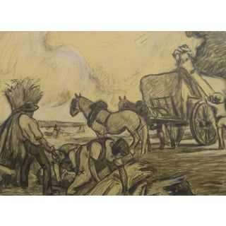 Jean Baptiste Grancher, French Pencil Drawing - the Hay Harvest For Sale