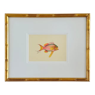 Original Hand-Painted Pink Fish Painting, Framed For Sale