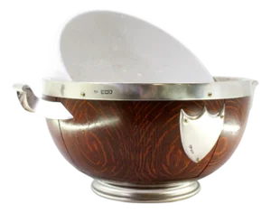 Wooden Salad Bowl with Silver Applications, Porcelain Core and Shield-Shaped Cards for Monograms