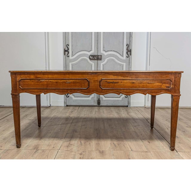 19th Century French 19th Century Walnut Desk with Carved Apron and Lateral Drawer For Sale - Image 5 of 12