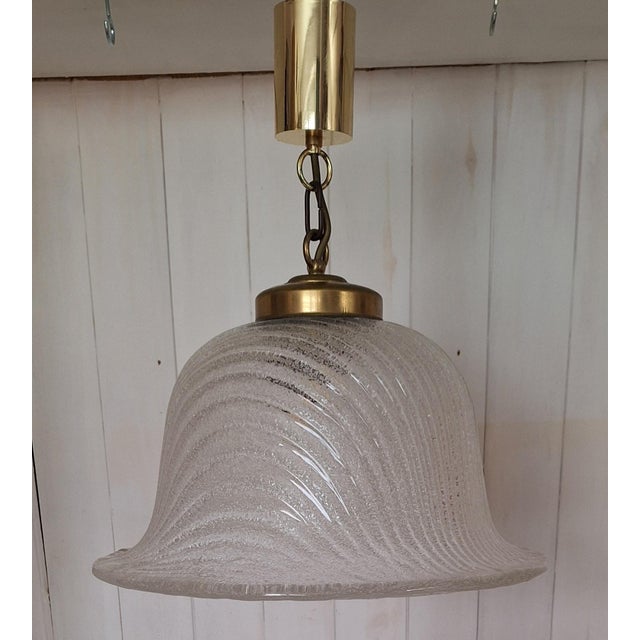 Vintage Ceiling Lamp with Frosted Glass Shade on Brass Mounting, 1970s, in Very Good conditions. Designed 1970 to 1979 Up...