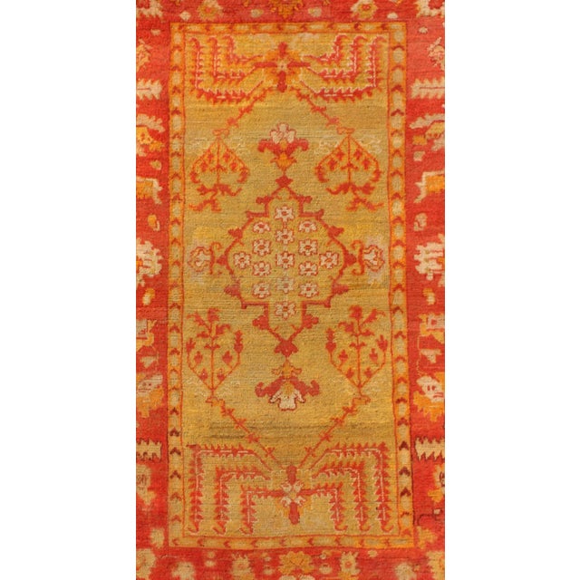 Turkish Antique Turkish Oushak Rug With Willow Trees Design in Orange Red & Yellow-Green For Sale - Image 3 of 7