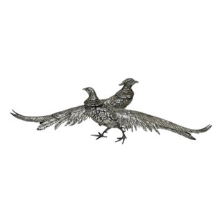 Vintage Mid Century Italian Alpaca Silverplate Pheasants For Sale