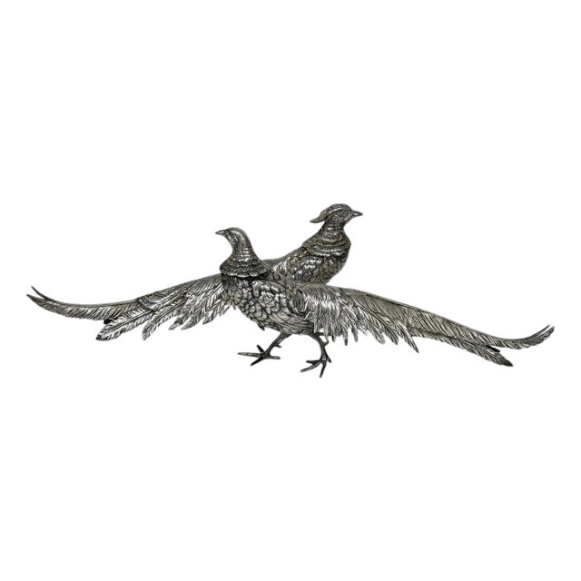 Vintage Mid Century Italian Alpaca Silverplate Pheasants For Sale