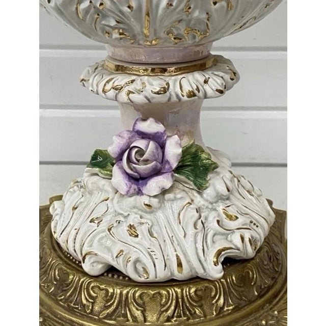 Vintage Italian Capodimonte Lamp Base - Rococo Porcelain With Swans & Roses For Sale - Image 10 of 12