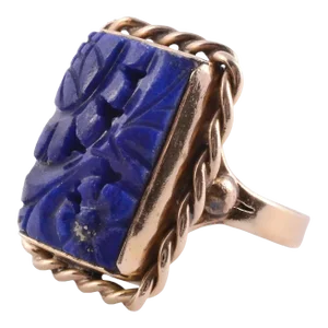 Early 21st Century Carved Lapis 14KY Ring Size 6