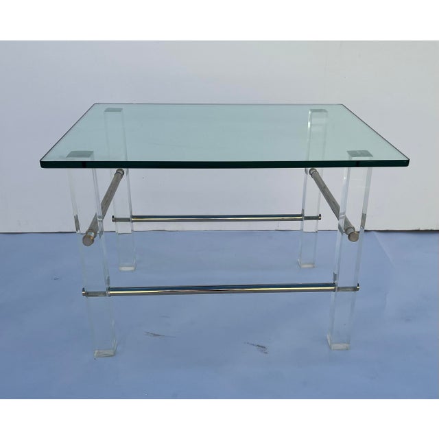 1970s 1970s Mid-Century Lucite Chrome Glass Side Tables - a Pair For Sale - Image 5 of 10