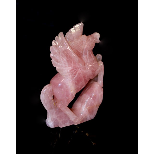 Natural Rose Quartz Pegasus Flying Horse Pink Gemstone For Sale - Image 4 of 13