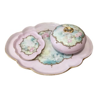 Antique Louise B. Bloss GDA Limoges 3 Piece Set Victorian Style France For Sale
