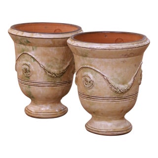 Pair of French Antiqued Anduze Terracotta Garden Vases From Terre Figuière For Sale