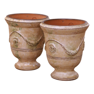 Pair of French Antiqued Anduze Terracotta Garden Vases From Terre Figuière