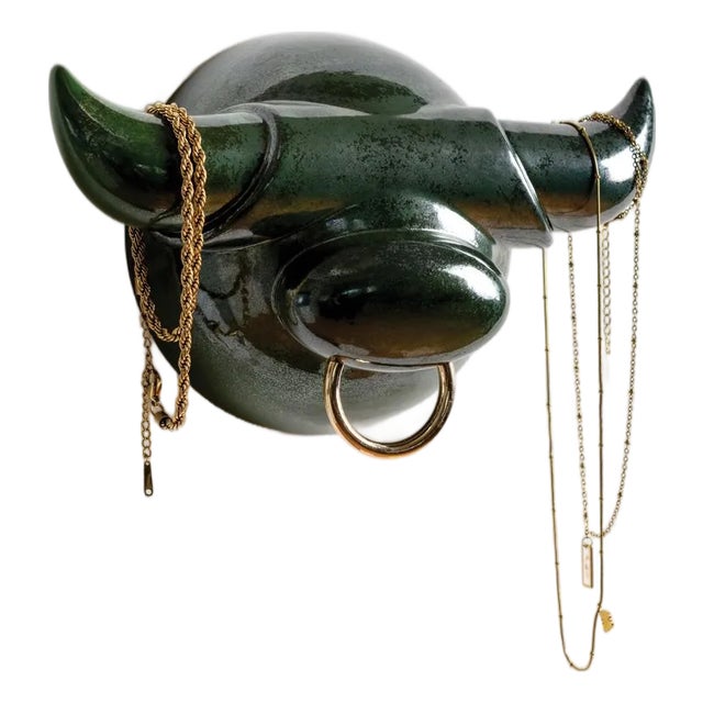 Green Ox Ceramic Sculpture, Modern Design, New Creation Wall Art For Sale