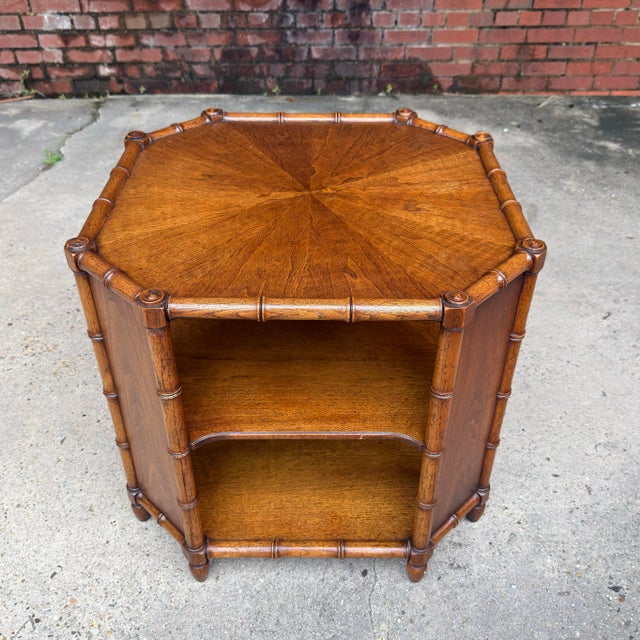 Henredon 1970s Henredon Attributed Faux Bamboo Octagonal Tiered Side Table - Palm Beach Regency Style For Sale - Image 4 of 12