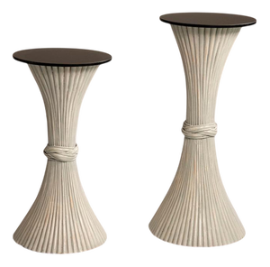 White Painted Bamboo Plant Stands with Black Glass Tops, 1970s, Set of 2
