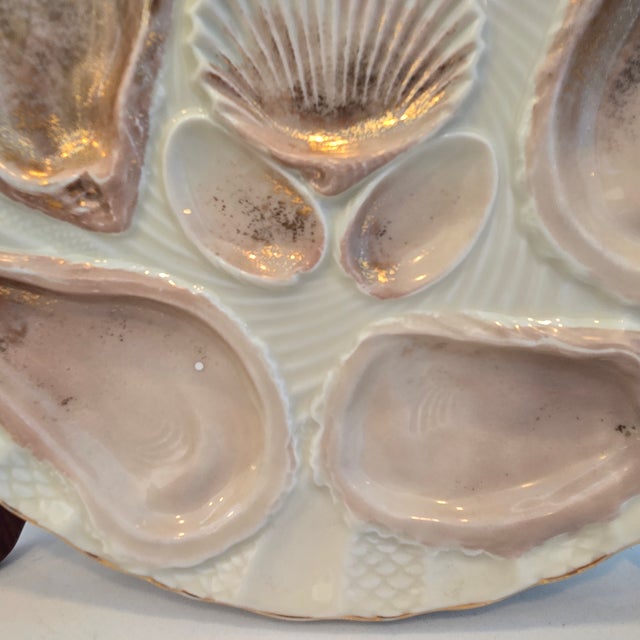 Ivory Late 19th Century Weimar Germany Iridescent Pink Porcelain Scalloped Oyster Plate For Sale - Image 8 of 8