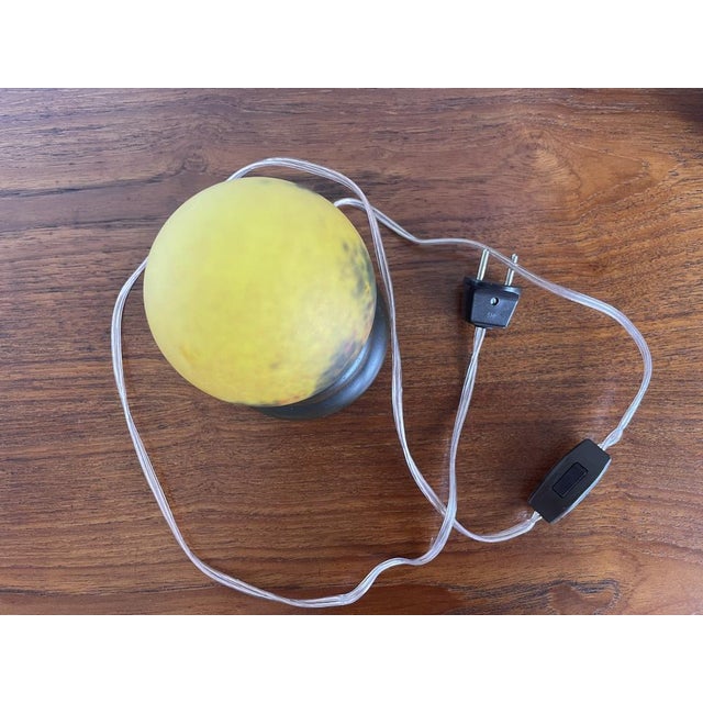 1930s Art Deco Yellow Round Glass Table Lamp from Art Dfrance, 1930 For Sale - Image 5 of 8